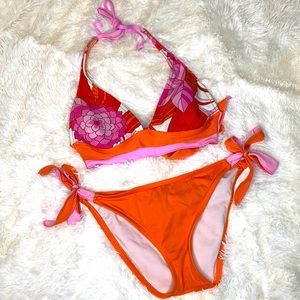 Mossimo Supply Co. Pink Orange Halter Tie Bikini Size Small